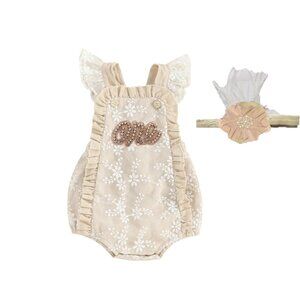 Beige Romper Floral Dress Smash Cake First Birthday Outfit Ivory Dress Clothes